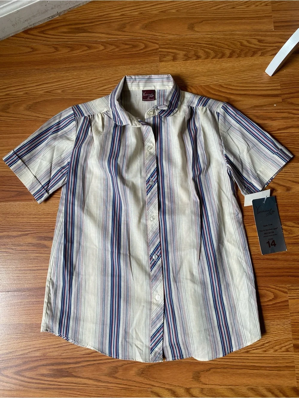 Vintage Veronica Lee Kids' Short-Sleeve Striped Button-Down Shirt - Cream & Blue